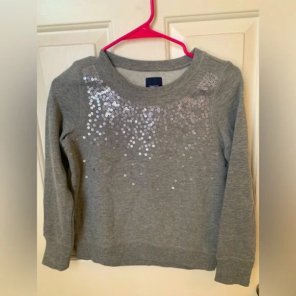 GapKids Gap Girls Cozy Sweatshirt Gray with Sequins size Large 10 L So Soft NWT - Picture 1 of 4
